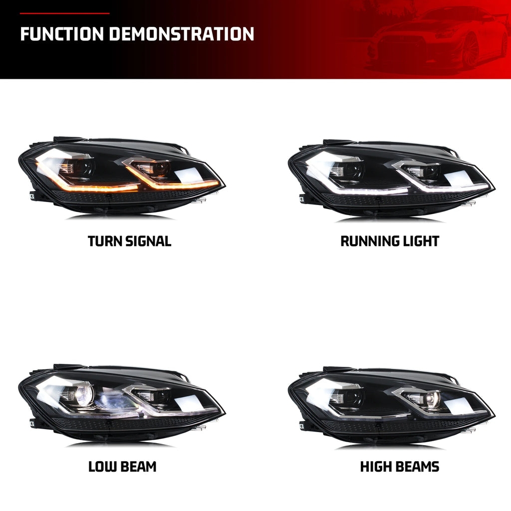 LED Headlights for Volkswagen VW Golf MK7.5 TSI TDI Variant halogen 2017-2020 [not fit GTI/GTD/Rline/MK7] Front Lamps Assembly