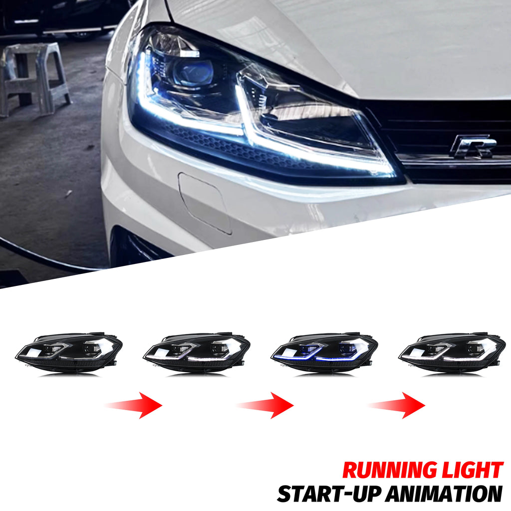LED Headlights for Volkswagen VW Golf MK7.5 TSI TDI Variant halogen 2017-2020 [not fit GTI/GTD/Rline/MK7] Front Lamps Assembly