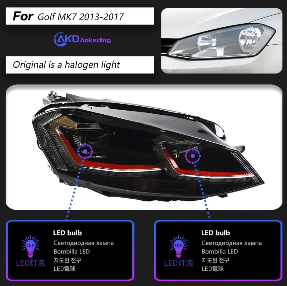Headlight For VW Golf 7 MK7 2013-2017 Car автомобильные товары LED DRL Hella 5 Xenon Lens Hid H7 Golf 7.5 R LINE Car Accessories